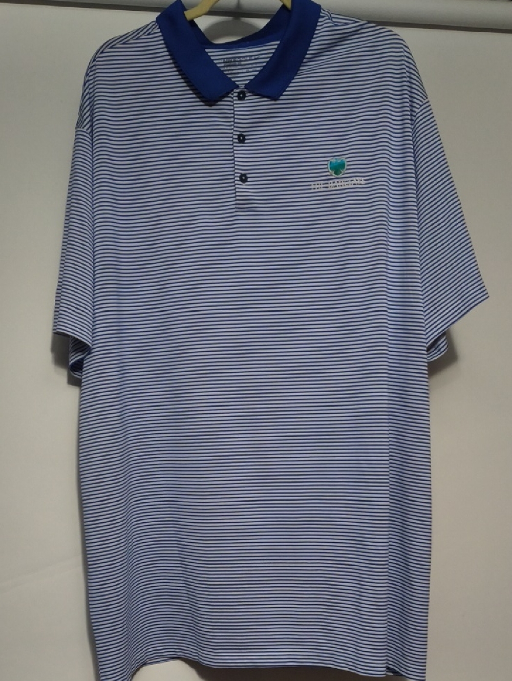 Nike Blue and White Striped Polo with Royal Blue Collar